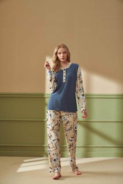 Kadın Büyük Beden Desenli Pijama Takımı