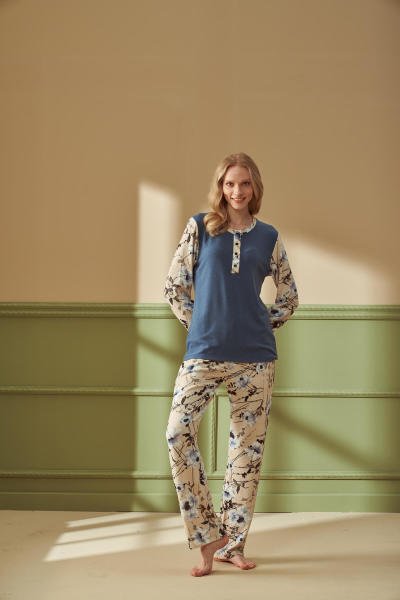 Kadın Büyük Beden Desenli Pijama Takımı