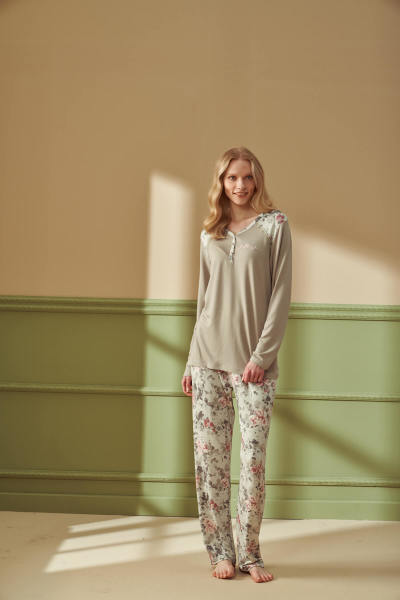 Kadın Büyük Beden Desenli Pijama Takımı