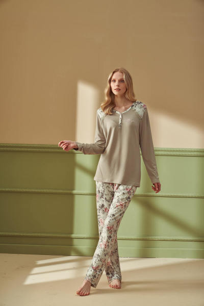 Kadın Büyük Beden Desenli Pijama Takımı