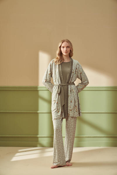 Kadın 3'lü Desenli Pijama Takımı