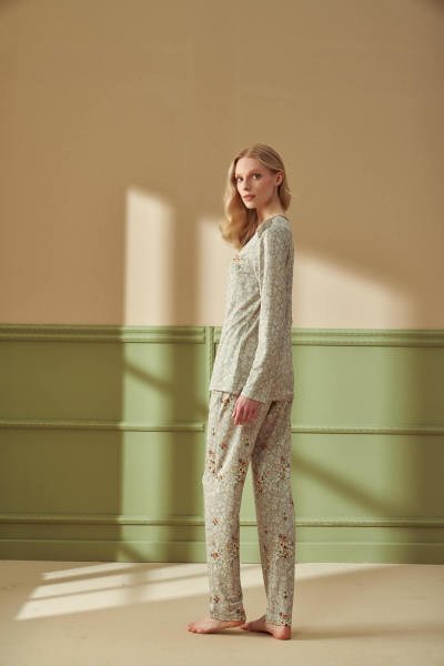 Kadın Büyük Beden Desenli Pijama Takımı