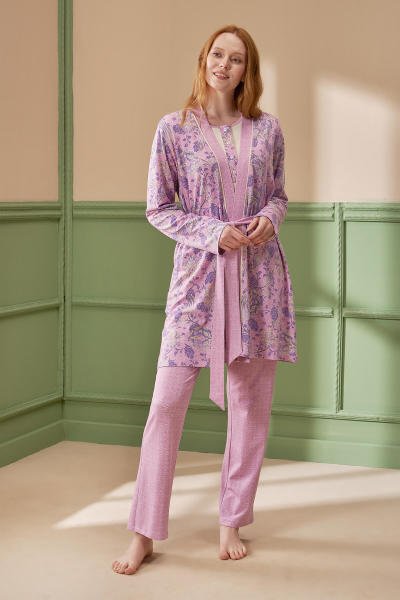 Kadın 3'lü Desenli Pijama Takımı