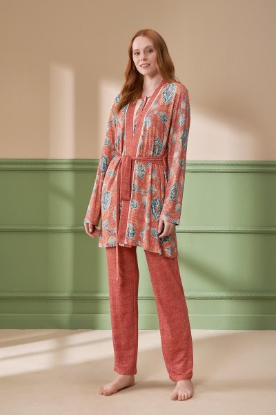Kadın 3'lü Desenli Pijama Takımı