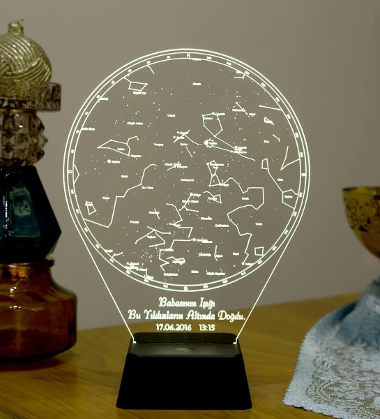 Gökyüzü Yıldız Haritalı Kişiye Özel 3d Lamba