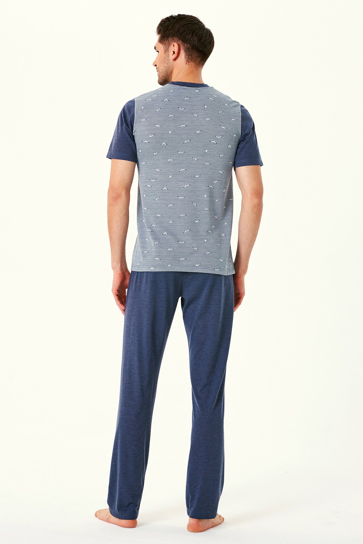Erkek Jakarlı Kuş Desen Pijama Takım