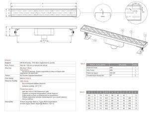 Paslanmaz Line Duş Kanalı / Izgarası 20 cm