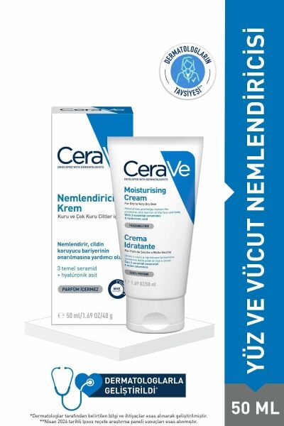 CeraVe Nemlendirici Yüz Kremi-Kuru Ciltler İçin Seramid Ve Hyalüronik Asit İçerikli 50ml