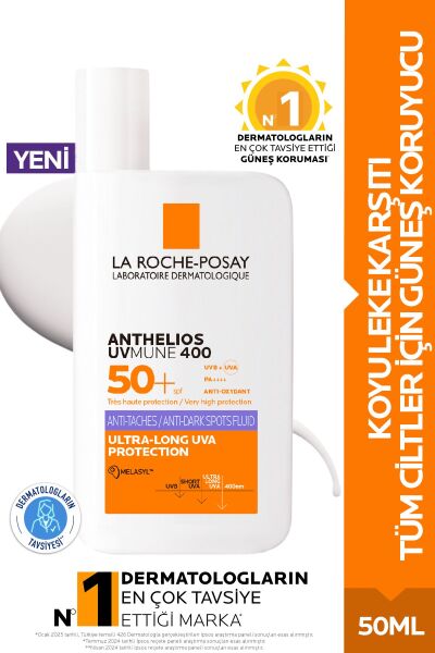 La Roche Posay Anthelios Uvmune 400 Spf50+ Melasyl İçeren Koyu Leke Karşıtı Akışkan Koruyucu Yüz Güneş Kremi 50ML
