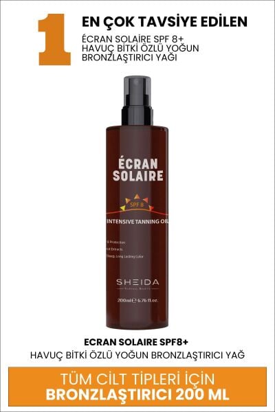 Sheida Doğal Güzellik Yoğun Bronzlaştırıcı Güneş Yağı SPF 8 Havuç Özlü Uzun Süre Kalıcı Renk 200ml