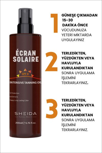 Sheida Doğal Güzellik Yoğun Bronzlaştırıcı Güneş Yağı SPF 8 Havuç Özlü Uzun Süre Kalıcı Renk 200ml