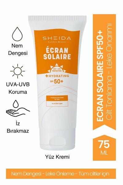 Sheida Ecran Solaire Yüz Güneş Kremi Spf 50 75 ml | Leke Karşıtı, Nemlendirici Ve Güneş Koruyucu