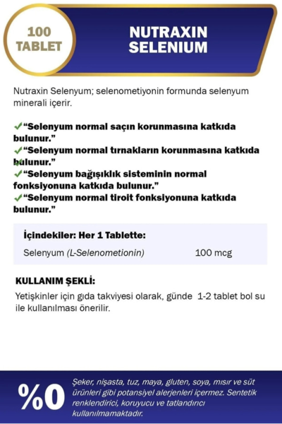 Nutraxin Selenium 100 mcg 100 Tablet - Selenyum Takviyesi