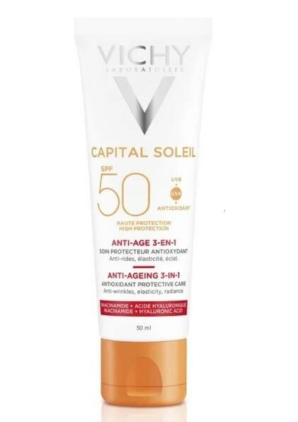 Vichy Capital Soleil Yüksek Korumalı 3ü1 Arada Yaşlanma Karşıtı Yüz Güneş Kremi Spf 50 (UVA UVB) 50 ml