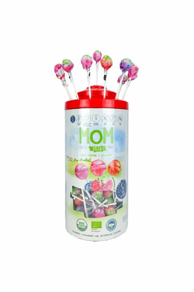 Mom-Oganic Silindir Organik Lolipop (çilek, Karpuz, Yaban Mersini Ve C Vitamini) 200 Adet