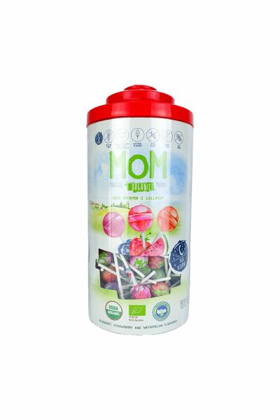 Mom-Oganic Silindir Organik Lolipop (çilek, Karpuz, Yaban Mersini Ve C Vitamini) 200 Adet