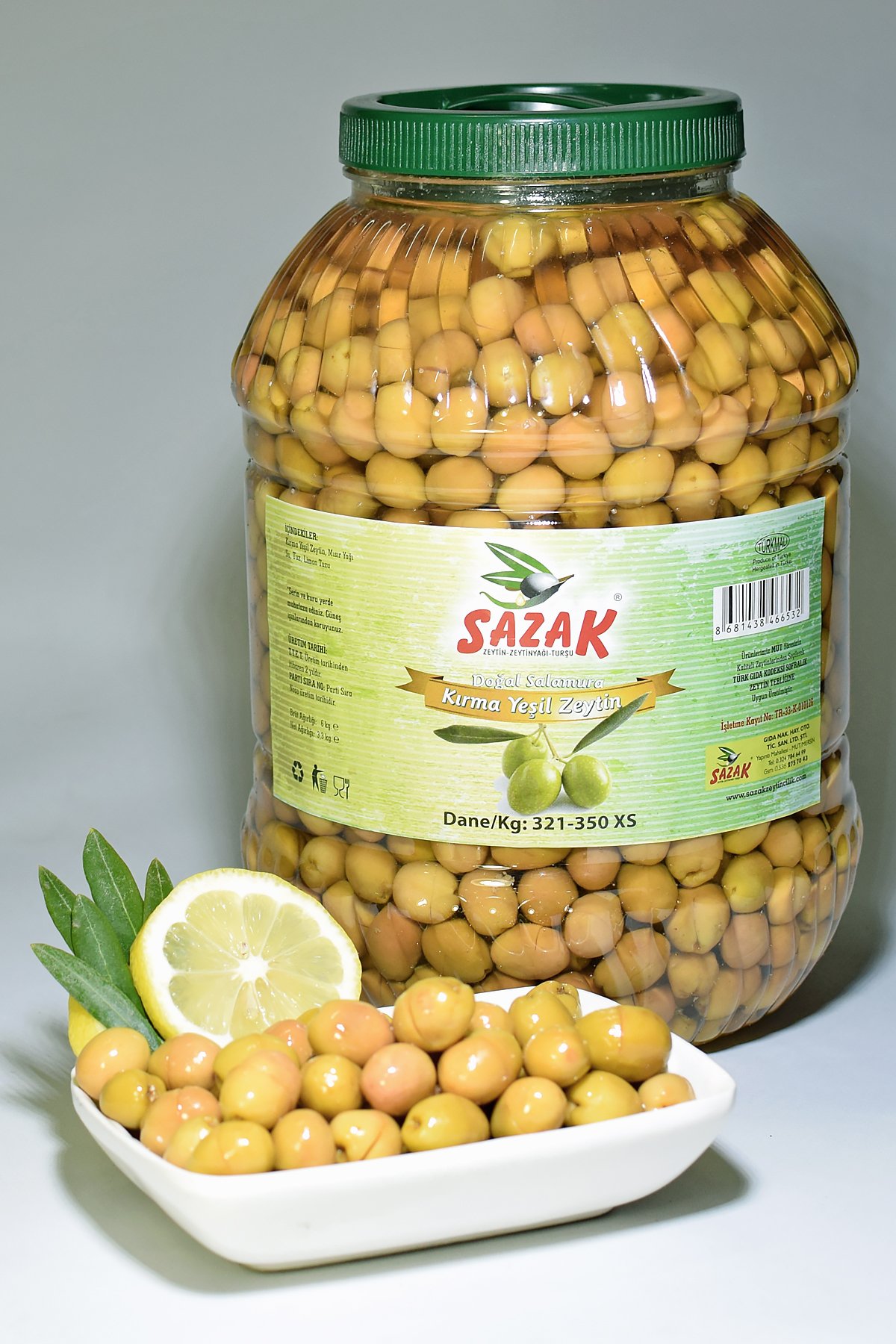 Sazak Yeşil Kırma Zeytin (321-350 XS ) Orta Taneli 5 lt Pet