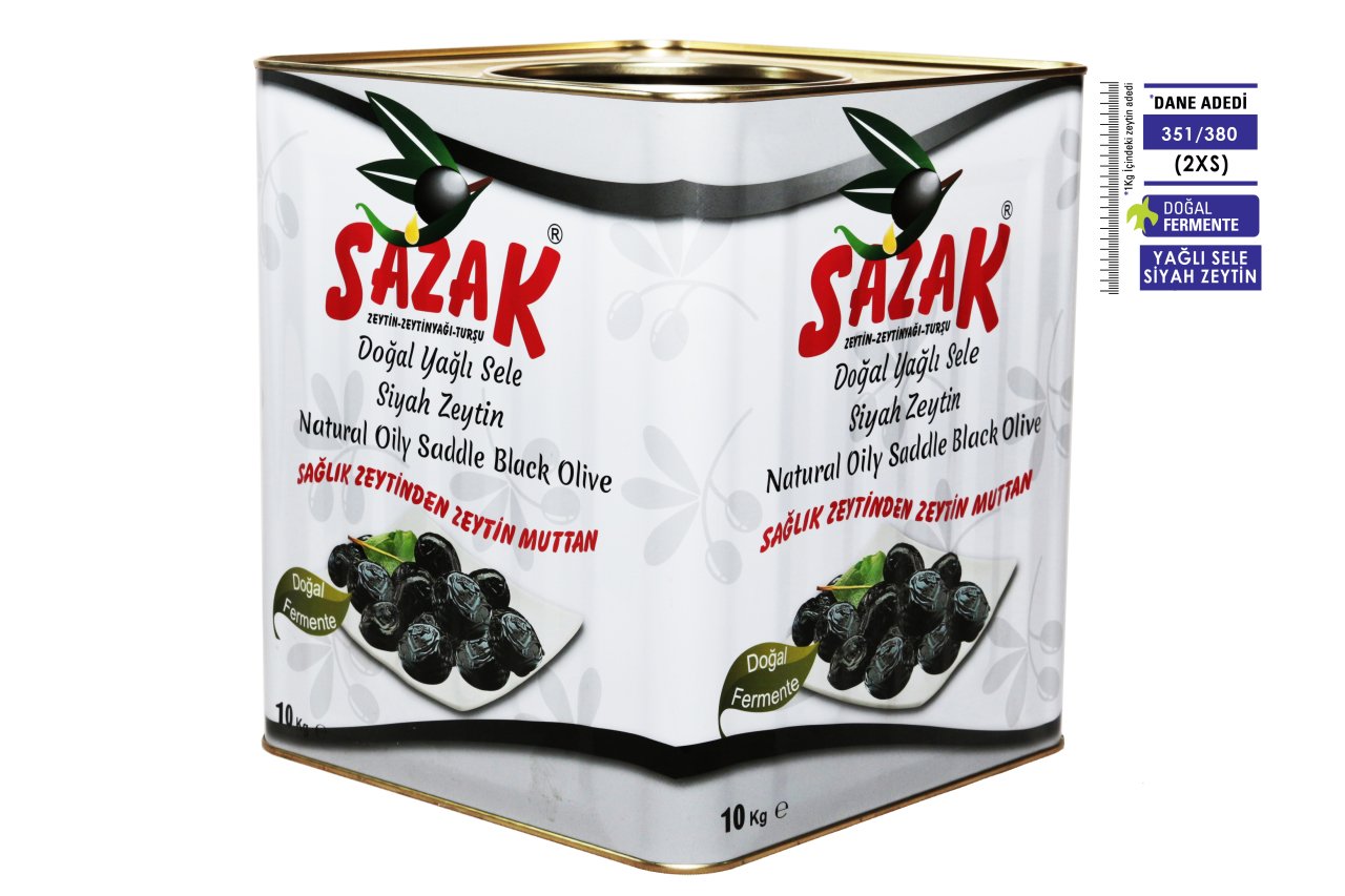 Sazak Doğal Yağlı Sele Siyah Zeytin 10 Kg. 351-380 Kalibre