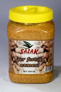 Sazak Fıstık Ezmesi Şekersiz %100 Doğal Katkısız Fıstık Parçacıklı 1 KG