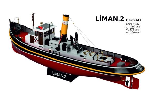 Türk Model 1/20 124 Liman 2 Römorkörü, R/C Dönüşebilir, İç Detaylı ve Aydınlatma Ledli, Demonte Ahşap Maketi