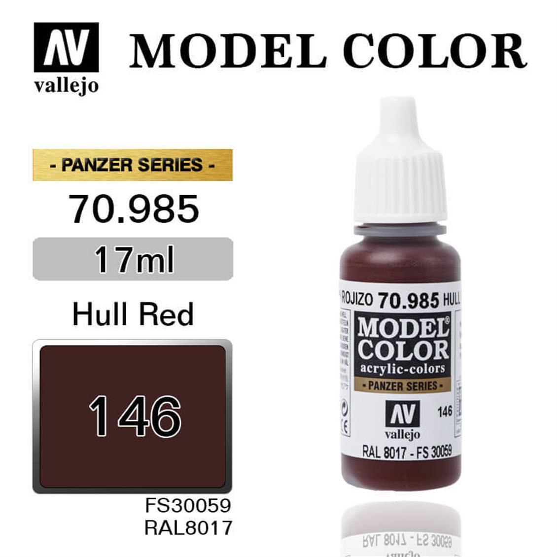 Vallejo 70985 17 ml. (146) Hull Red-Matt, Model Color Serisi Model Boyası