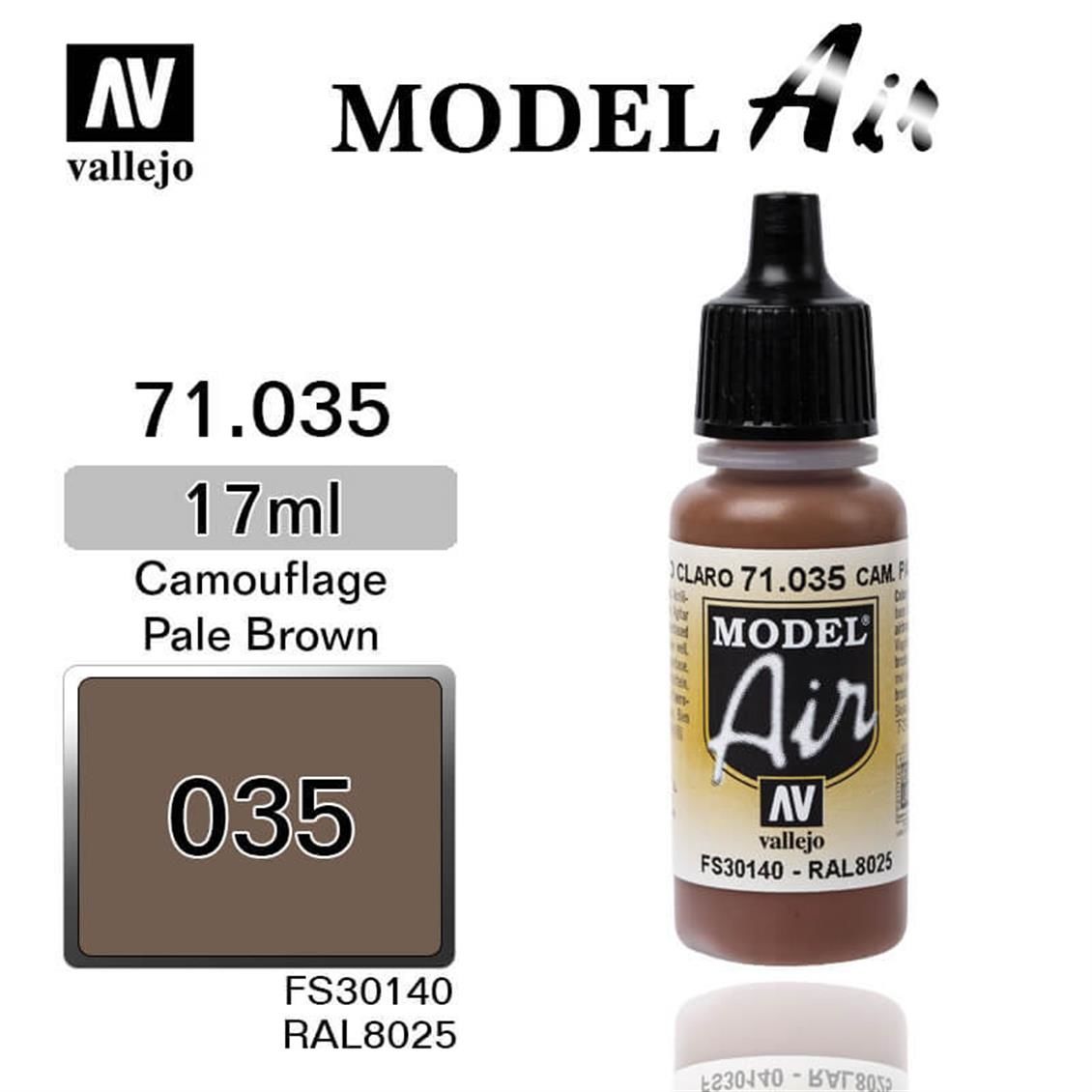 Vallejo 71035 17 ml. Camouflage Pale Brown, Model Air Serisi Model Boyası