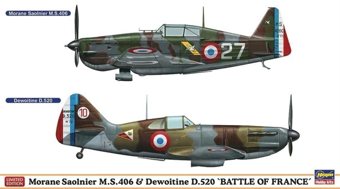 Hasegawa 1941 1/72 Ölçek, Morane Saulnier M.S.406 & Dewoitine D.5 (Limited Edition), Savaş Uçağı, Plastik Model kiti