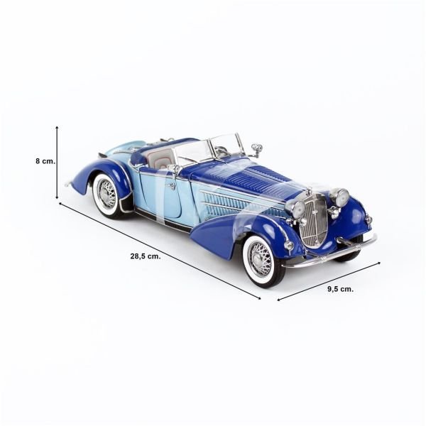 Sunstar 2408 1/18 Ölçek, 1939 Horch 855 Roadster, Açık MaVİ/Koyu Mavi, Sergilemeye Hazır Metal Araba Modeli