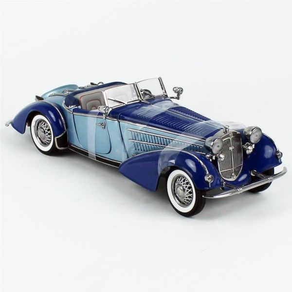 Sunstar 2408 1/18 Ölçek, 1939 Horch 855 Roadster, Açık MaVİ/Koyu Mavi, Sergilemeye Hazır Metal Araba Modeli