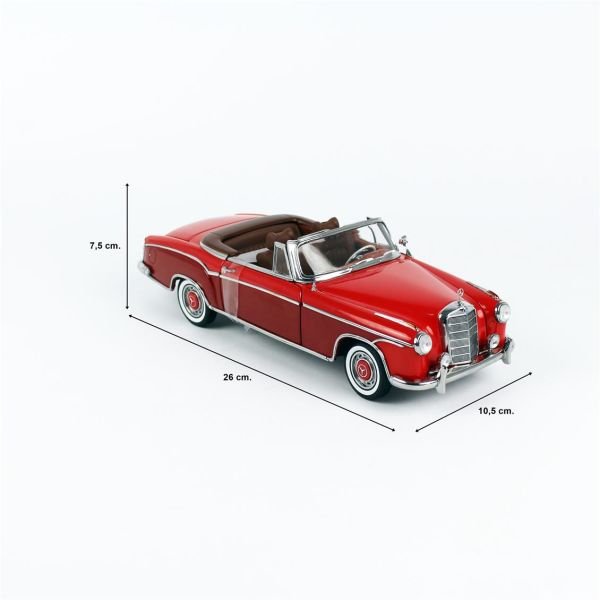 Sunstar 3594 1/18 Ölçek, 1960 Mercedes-Benz 220 SE Cabriolet, Kırmızı/Koyu Gri, Sergilemeye Hazır Metal Araba Modeli