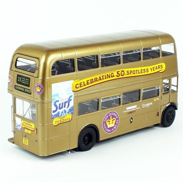 Sunstar 2942 1/18 Ölçek, 1986 Routemaster 50.Yıl, Altın rengi, Sergilemeye Hazır Metal Araba Modeli