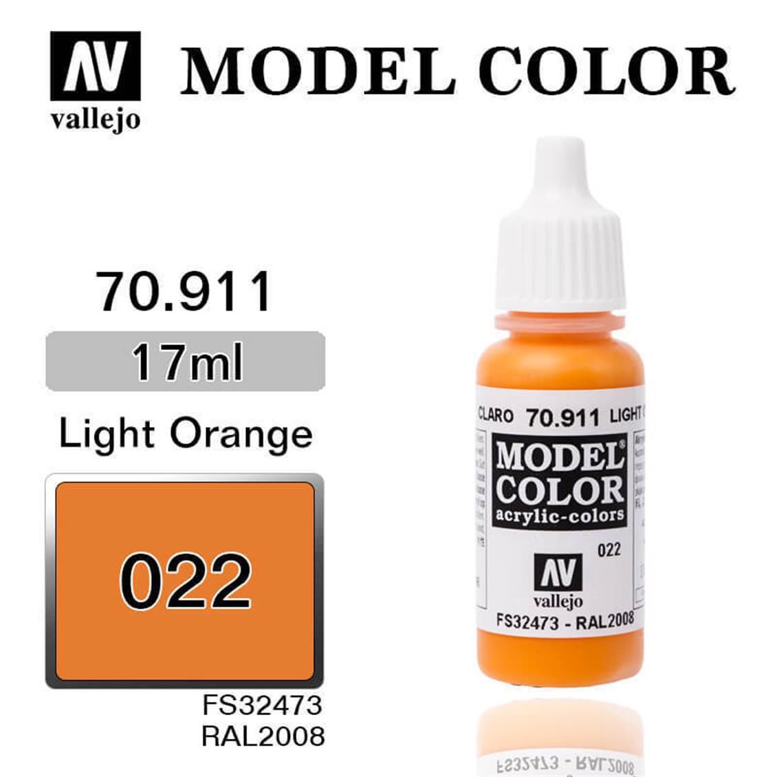 Vallejo 70911 17 ml. (22) Light Orange-Matt, Model Color Serisi Model Boyası