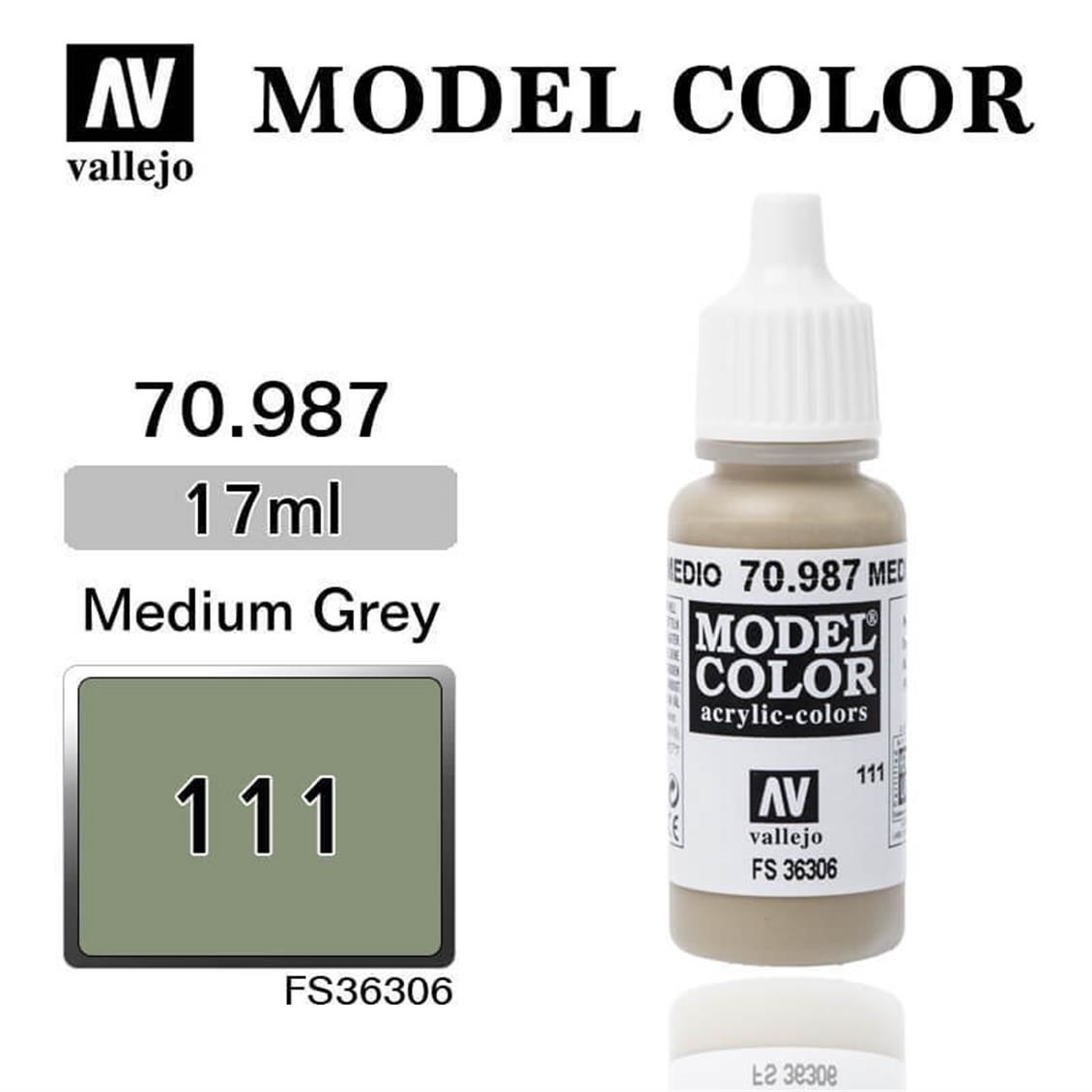 Vallejo 70987 17 ml. (111) Medium Grey-Matt, Model Color Serisi Model Boyası