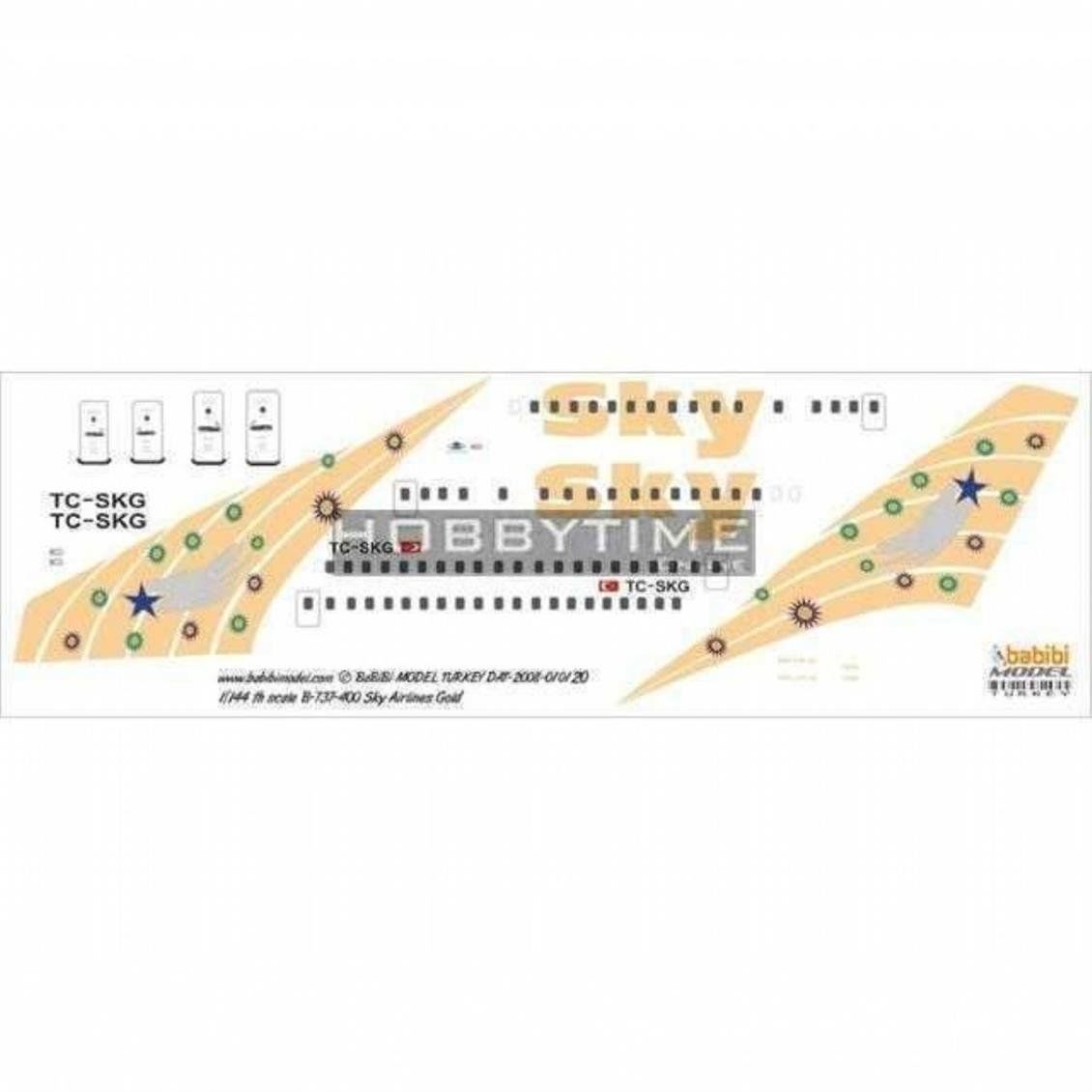 Babibi DAT01020 1/144 Ölçek, Sky Airlines,Boeing 737-400, Gold, Dekal Çıkartma