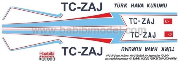 Babibi DAT01086 1/72 Ölçek, Thk, Antonov AN-2, TC-ZAJ, Dekal Çıkartma