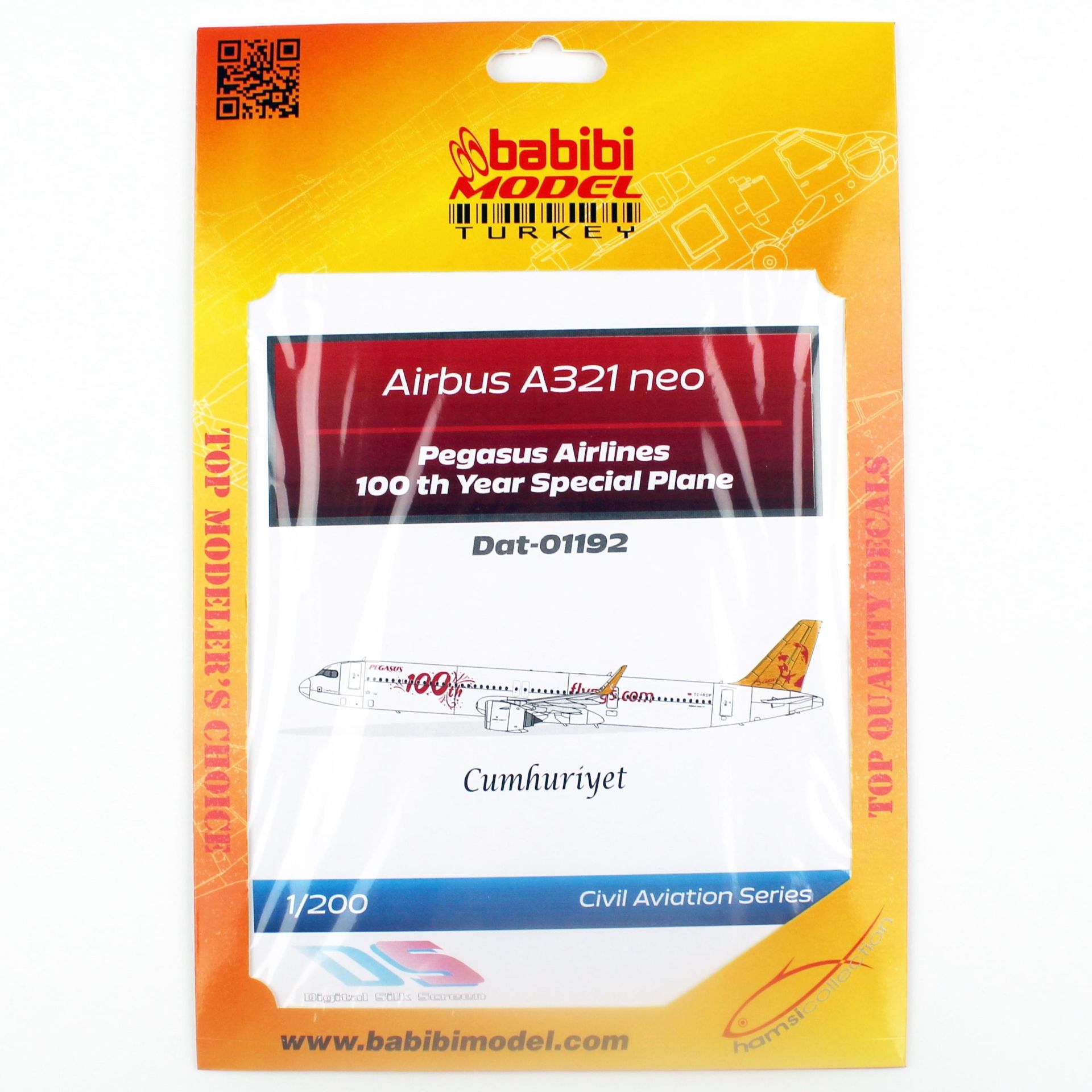 Babibi DAT01192 1/200 Ölçek, Pegasus Hava Yolları Airbus A-321 neo 100.yıl özel boyama Decal Çıkartma