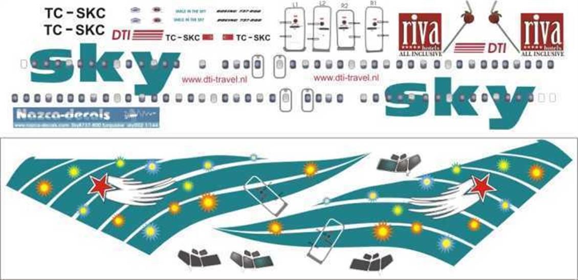 Nazca Decals Sky002 1/144 Ölçek, Sky B737-400 Turquoise