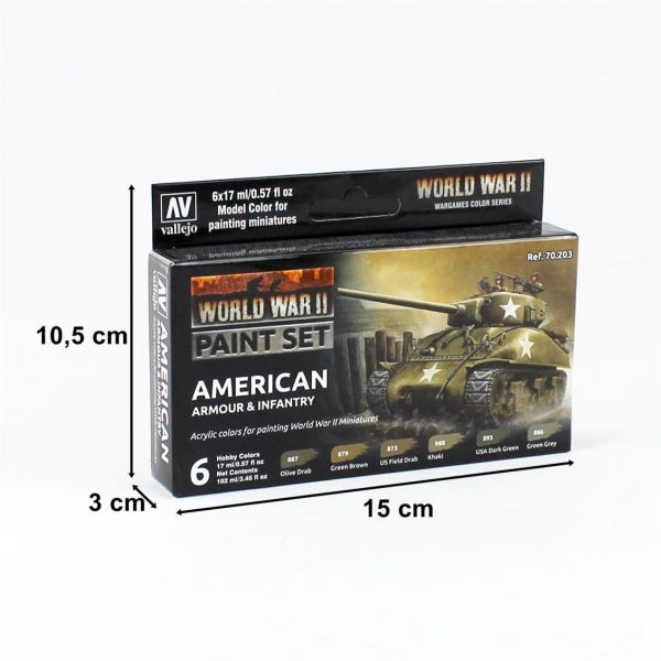 Vallejo 70203 6x17 ml. American Armour & Infantry, Model Color Serisi Model Boyası Seti