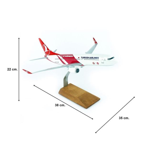 THY005 1/100 Ölçek, THY Nurnberg Logolu B737-800 Yolcu Uçağı, Sergilemeye Hazır Ahşap Standlı Model