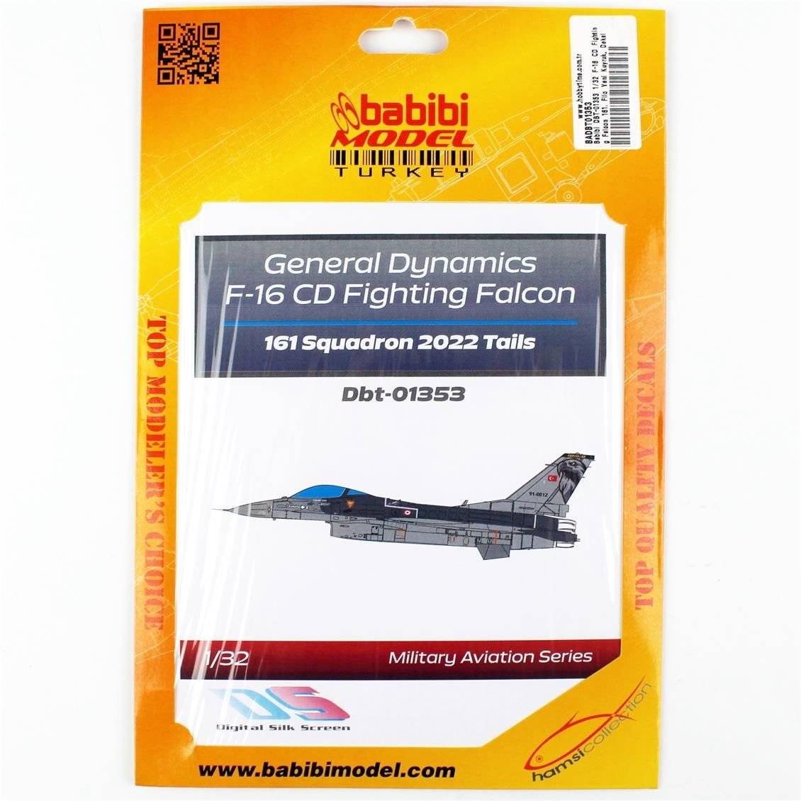 Babibi DBT-01353 1/32 Ölçek, F-16 CD Fighting Falcon 161. Filo Yeni Kuyruk, Dekal Çıkartma