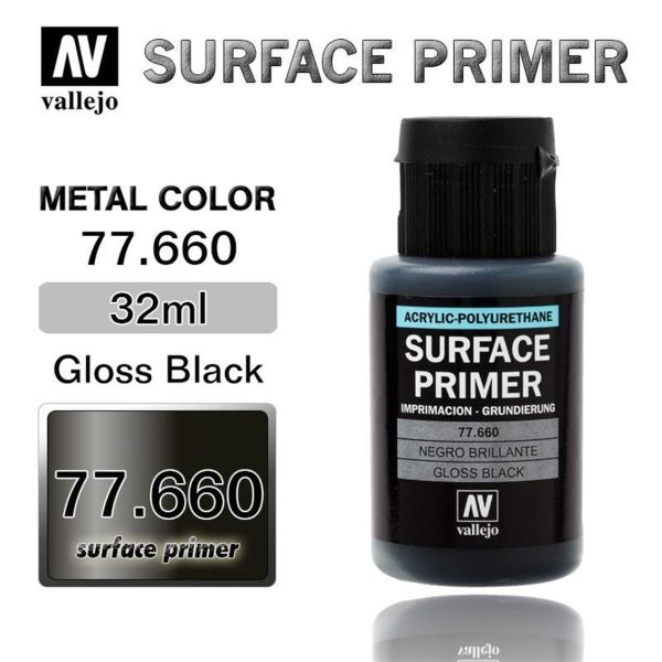 Vallejo - Gloss Black Primer, 32 ml - plastic scale model kit in