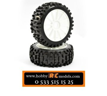 fastrax 1/8TH PREMOUNTED BUGGY TYRES ROCK-BLOCK/12 SPOKE