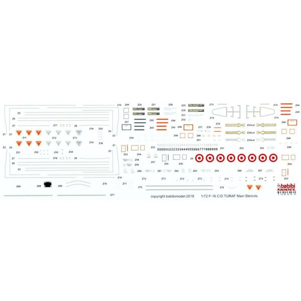 Babibi DBT01186 1/72 Ölçek, F-16 C, Öncel Filo Özel Şema Kırmızı, Dekal Seti