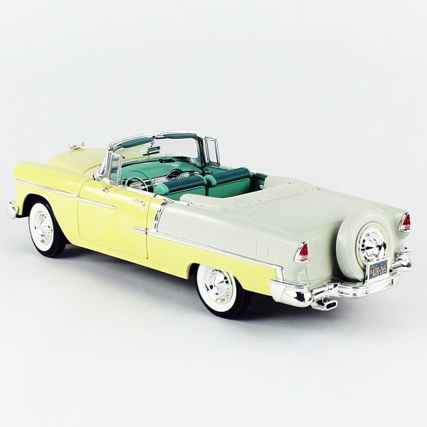 Autoworld AMM1285 1/18 1955 Chevy Bel Air Convertible, Yellow, Sergilemeye Hazır Metal Araba Maketi