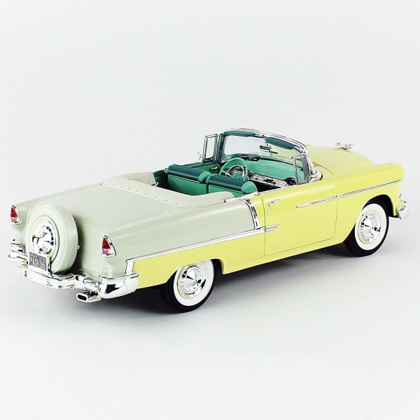 Autoworld AMM1285 1/18 1955 Chevy Bel Air Convertible, Yellow, Sergilemeye Hazır Metal Araba Maketi