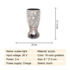 LW-8 Şarjlı Kristal Vazo Elmas Masa Lambası Dokunmatik Romantik Akrilik Led Gece Lambası