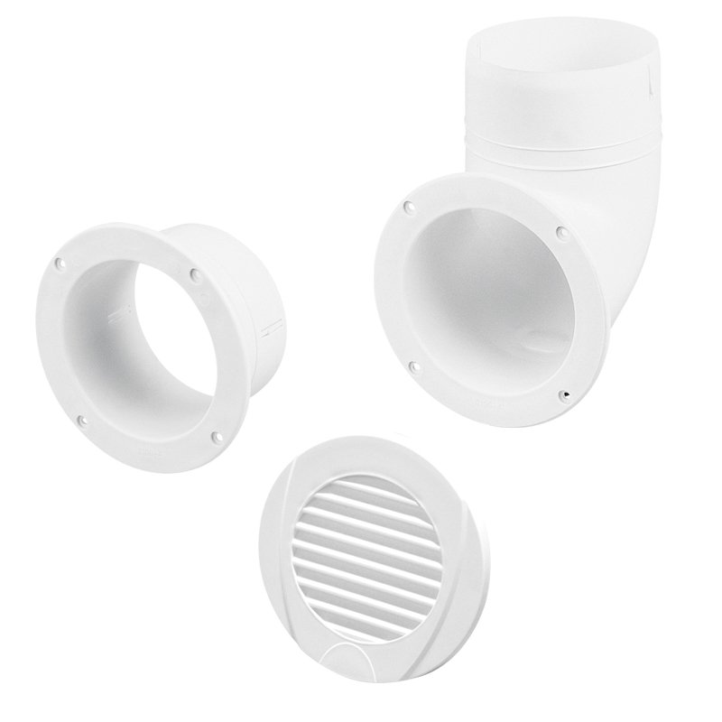 Ventilator Connector, Elbow, O102mm, White