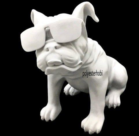 OB 1370 - Gözlüklü Buldog Köpek Ham Polyester Obje