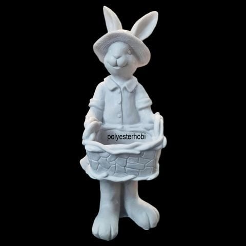 OB 2136 - Tavşan Sepetli Büyük Boy Kız Ham Polyester Obje