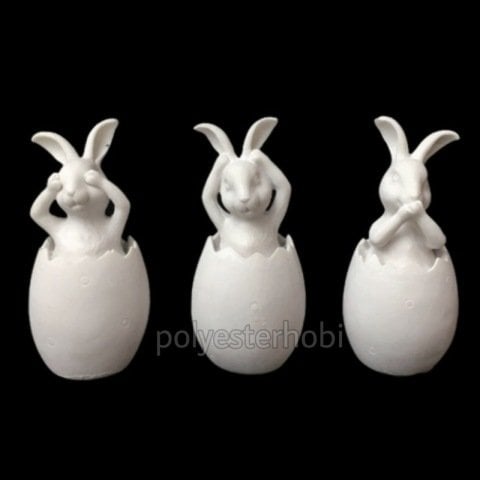 OB 1037 - Yumurtadan Çıkan Tavşan 3 Lü Set Ham Polyester Obje